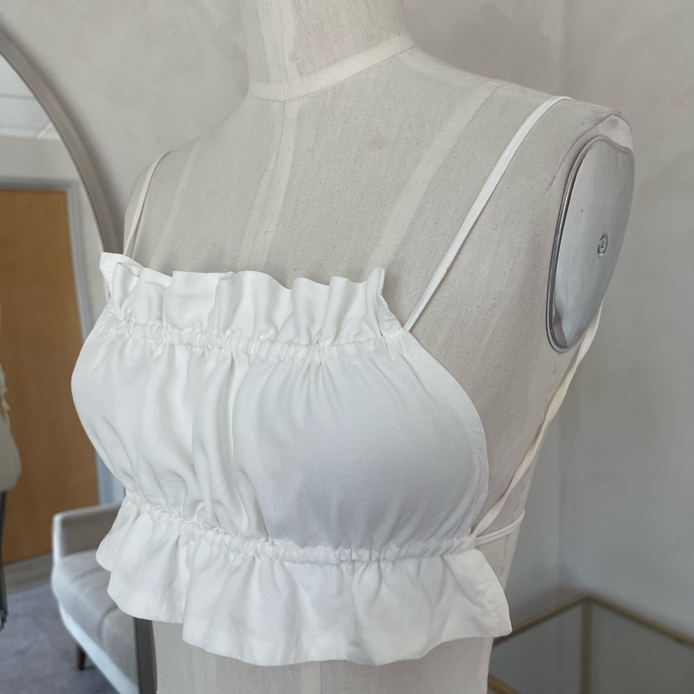 TROIS THE LABEL WHITE COTTON RESORT STRAPY BRALETTE TOP | Size S